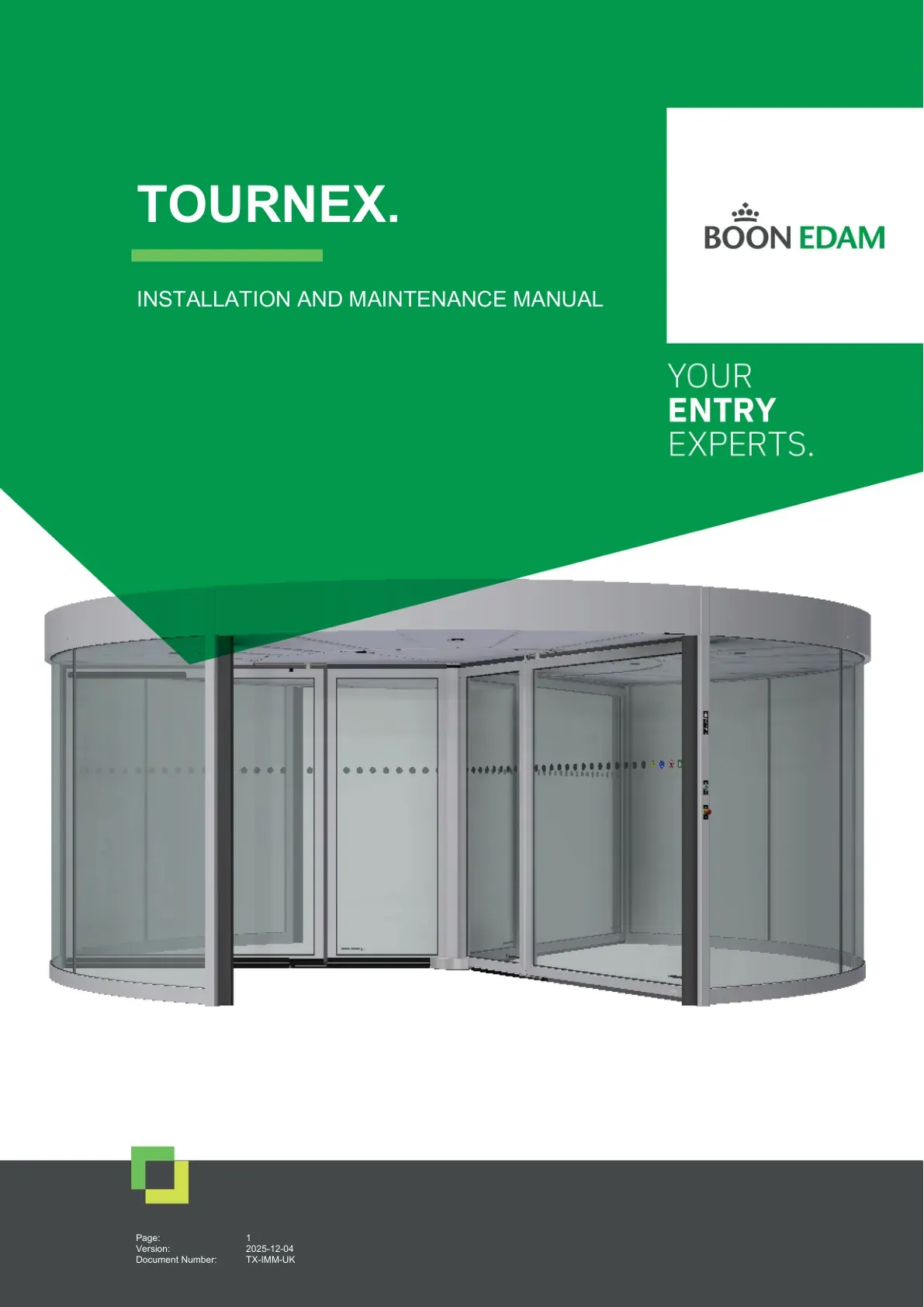 Обкладинка інструкції Tournex Boon Edam із зображенням автоматичних револьверних дверей