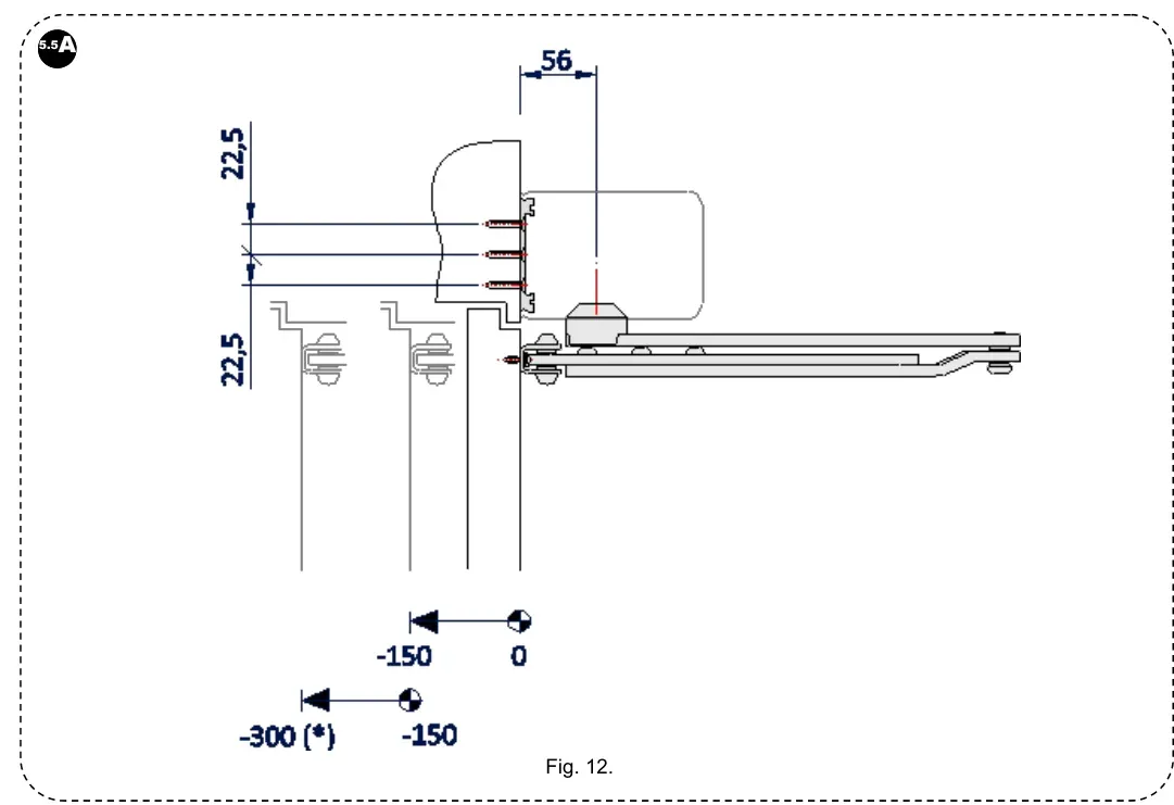 Рис. 12 — Позиціонування штовхаючого важеля (бічний вигляд)