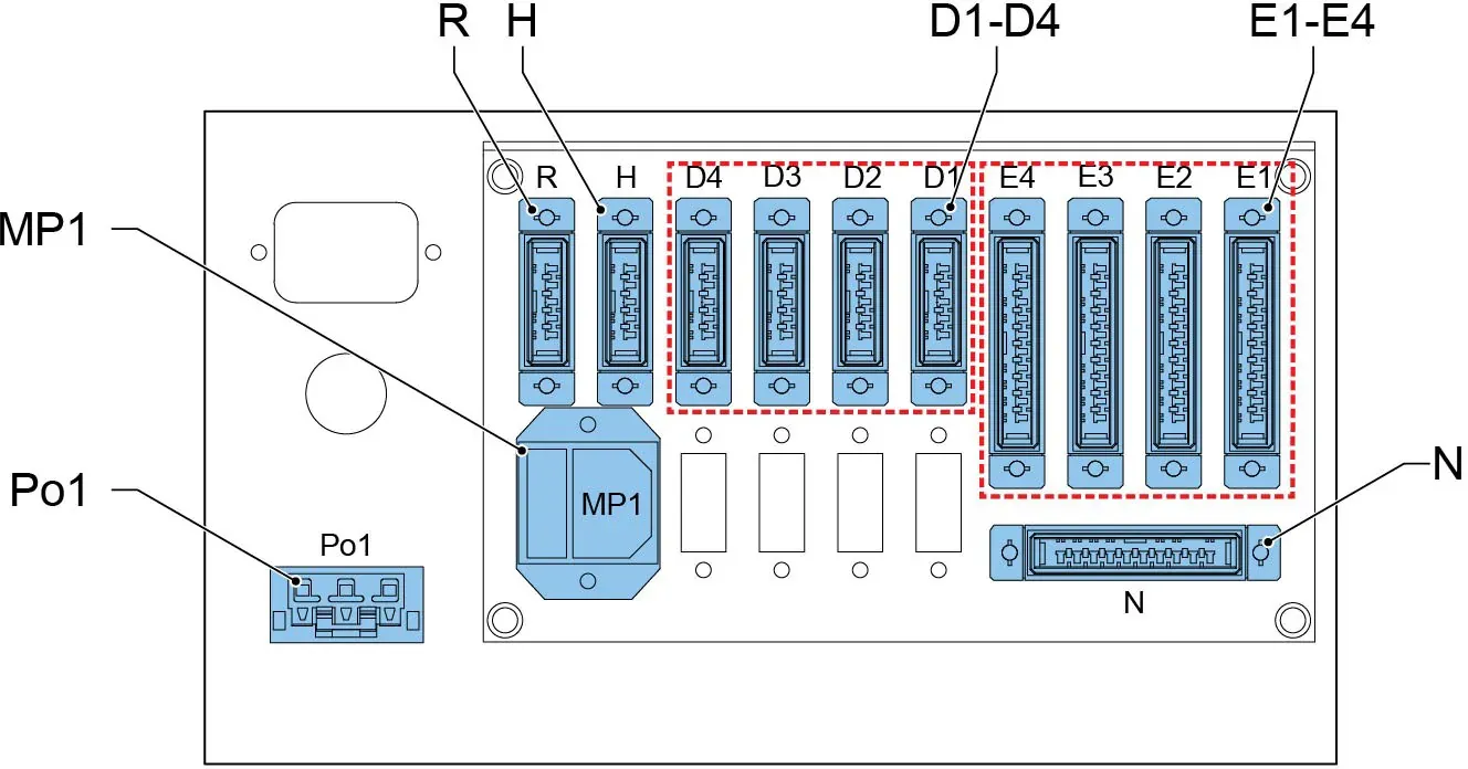 Підключення обертового електричного блока з роз’ємами Po1, MP1, D1-D4, E1-E4, R, N і H