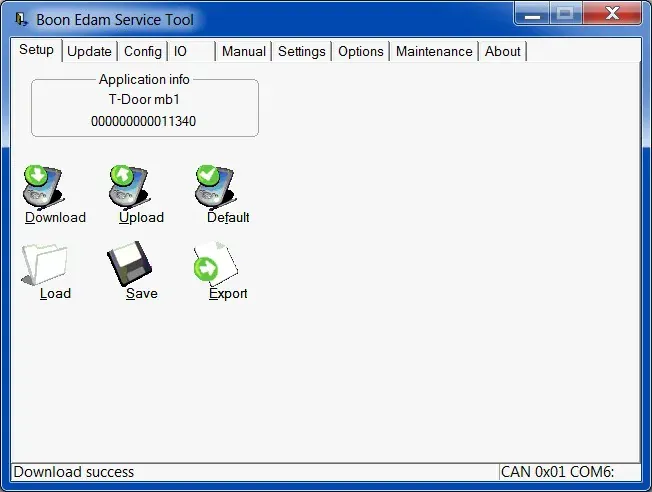 Головне вікно Boon Edam Service Tool